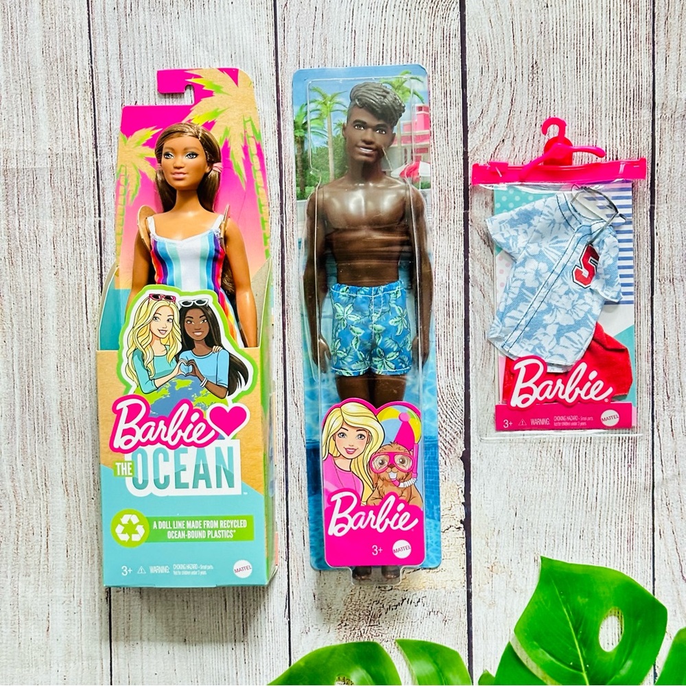 Barbie Ken Tropical Swim Short with Outfit and Barbie The Ocean Curvy Do…